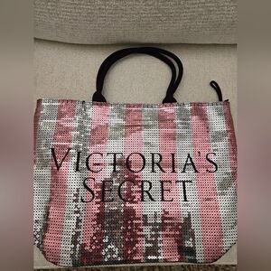 Victoria's Secret Limited Edition Pink & Silver Sequin Weekender Tote Bag NWOT